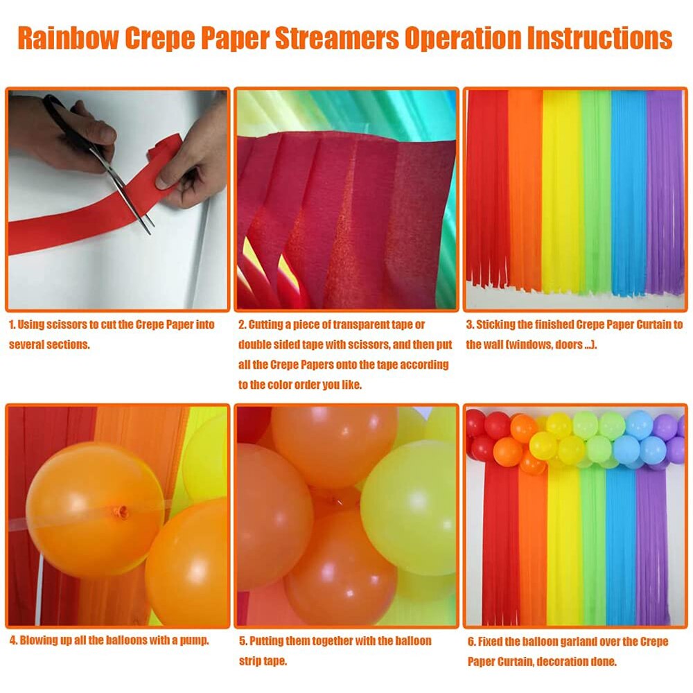 45pcs Rainbow Balloon Arch Kit Birthday Party Decoration Rainbow Crepe Paper Streamer Latex Balloon Baby Shower Supplies
