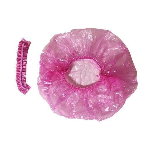 100Pcs Women Disposable Transparent Shower Hair Salon SPA Cap Protective Hat Anti-dust Protective Cap Shower Cap Hair Dye Cap: Pink