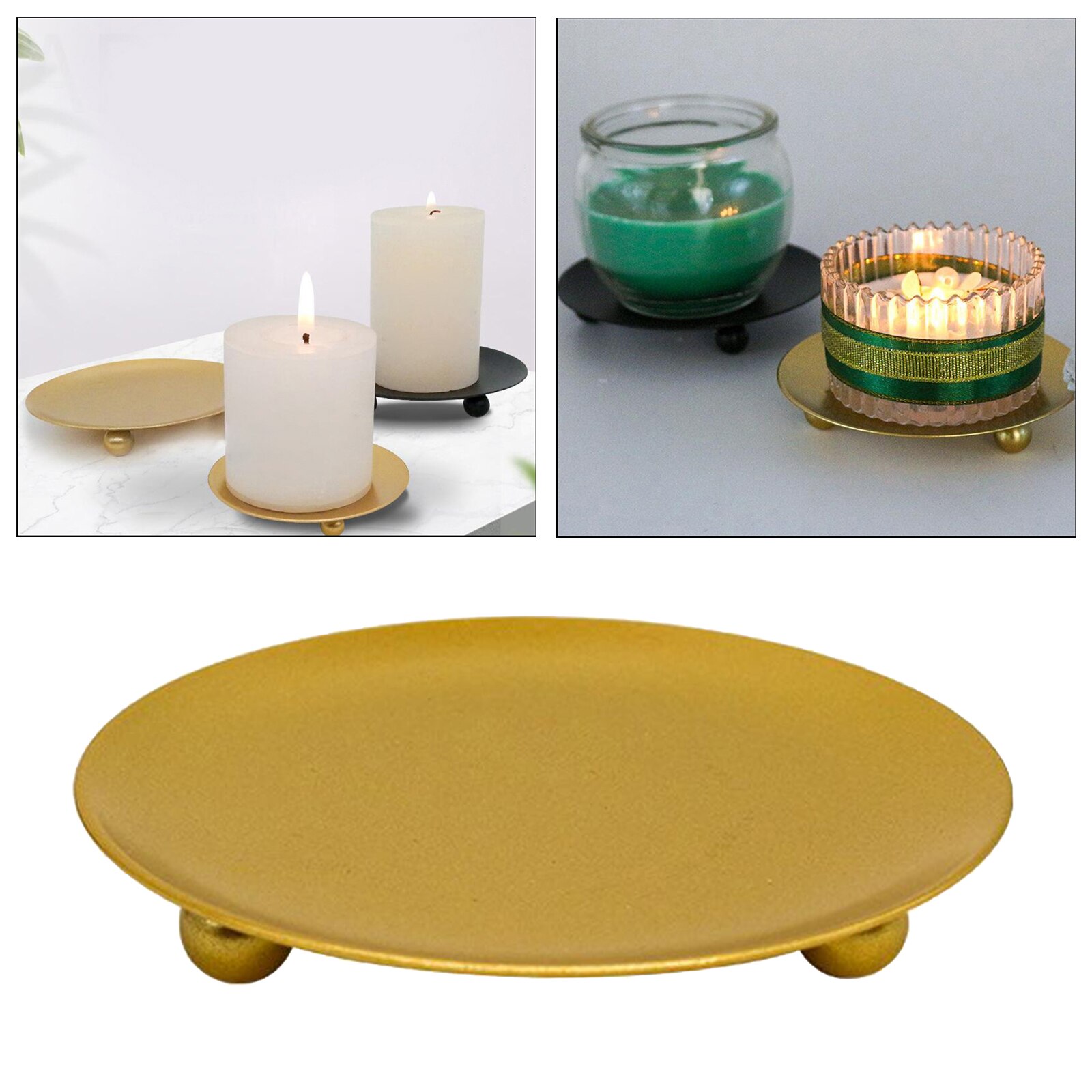4x Iron Candle Holder Plate with Legs Candlestick Table Stand Bathroom Decor: Golden