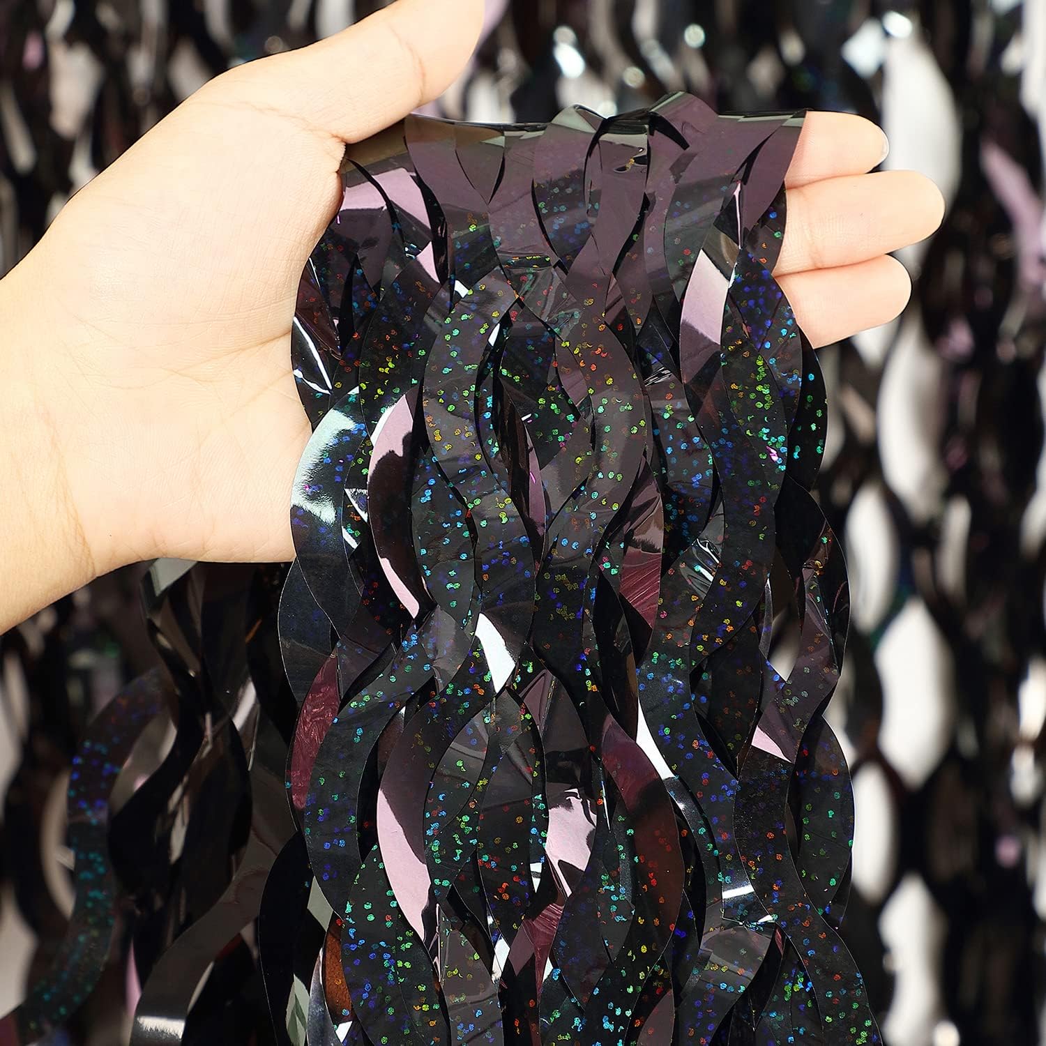 Cortinas con flecos de lámina de oropel brillante, telón de fondo con flecos de lámina de Metal azul y morado, cortinas de pared para Baby Shower, telón de fondo de de sirena