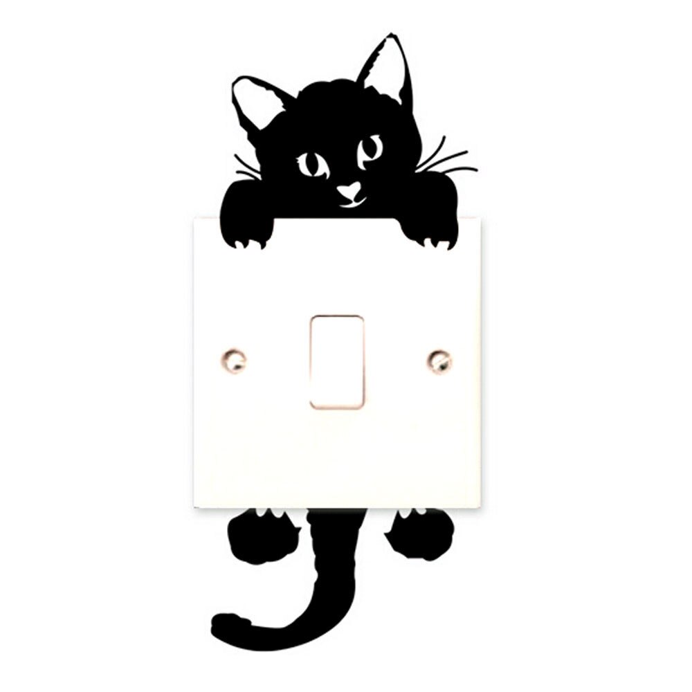 Adhesivos de gato para pared de color negro, pegatinas de gatito gracioso y mono interruptor, para decoración del hogar, sala de estar, dormitorio y baño