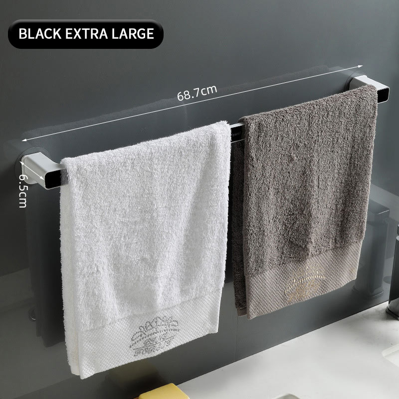 Colgador de toalla montado en la pared, organizador de baño, estante de barra de toalla, gancho de baño, toallitas de cocina, soporte de toalla adhesiva: Black Extra Large