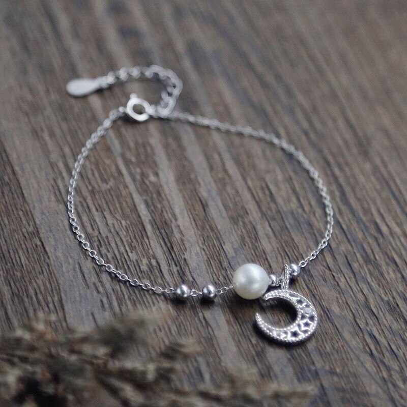 Étoile lune creux Simple perle sauvage 925 argent Sterling tempérament femelle à la redimensionnable Bracelets SBR034