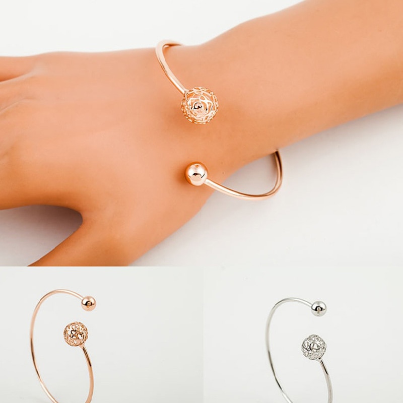 Women' Simple Cuff Bracelet Bangles Geometric Opening Lady Bangles Hollow Ball Bracelet Personality Statement Jewelry