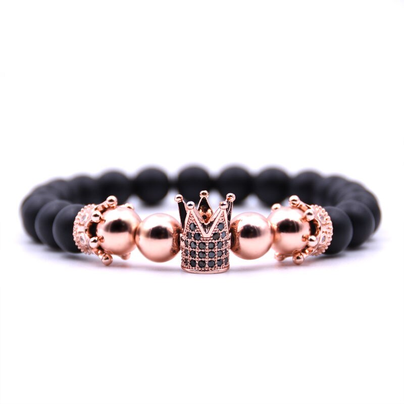 Micro-Ingelegd Cz Crown Bedelarmband Handgemaakte Stretch Mannen Koperen Kraal Vrouwelijke Armband Armband Sieraden: Rose gold