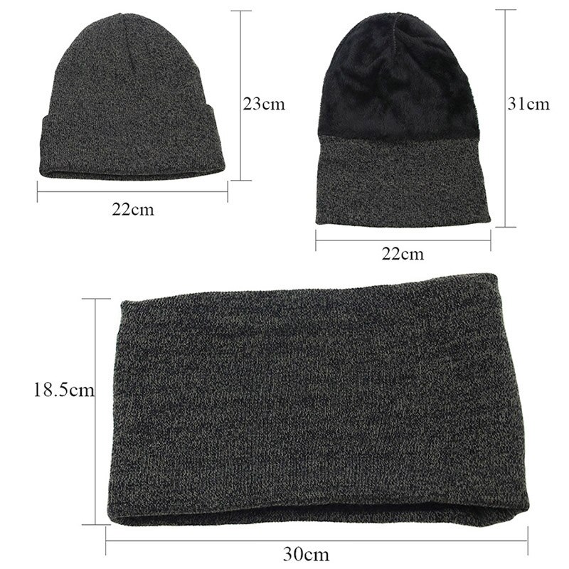 Vinter strikkede hatte tørklæde sæt tykne plus fløjl unisex varme beanies bløde mænd kvinder bomuld solid tørklæde hat kit
