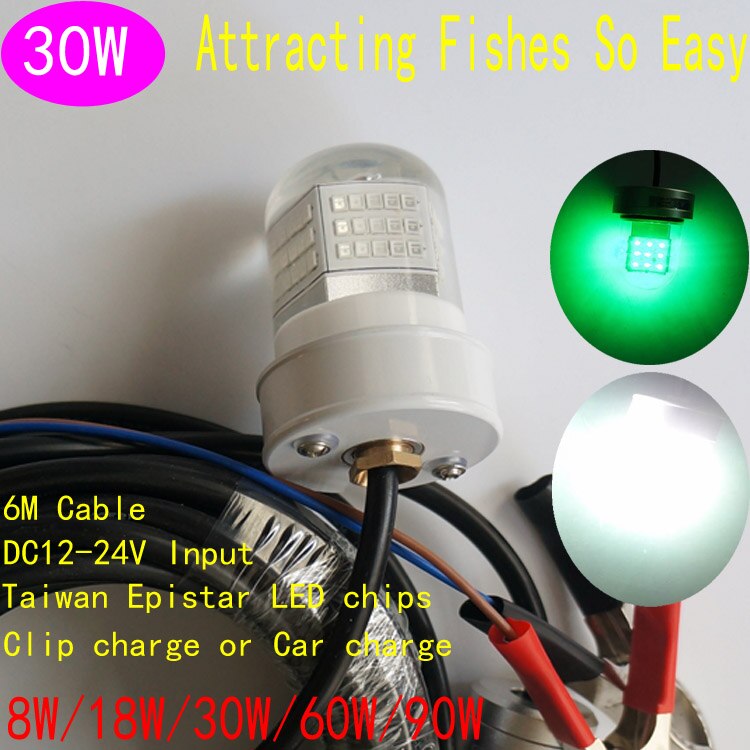 Submersible Fishing Lights LED 30W IP68 Waterproof 12V Underwater Fishing lure LED Dock Night Fishing Lights
