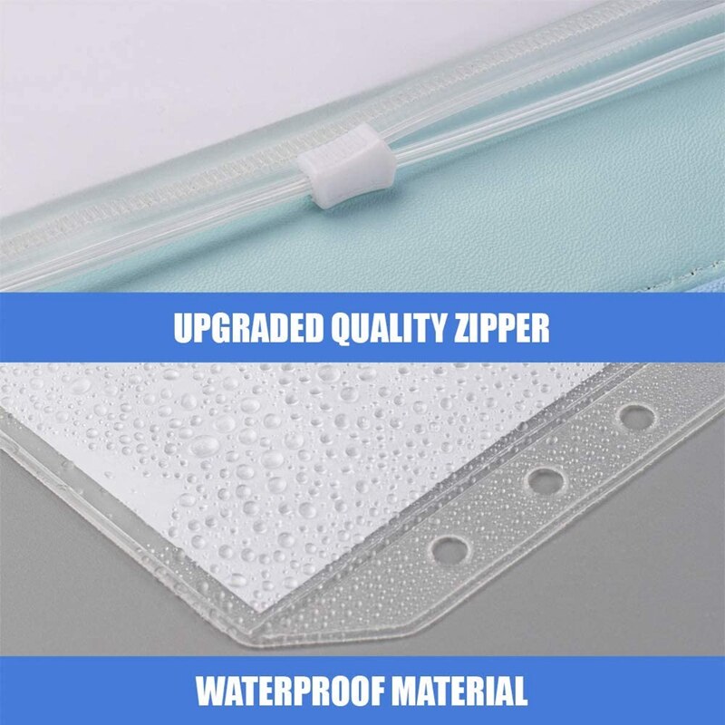 Pochettes de classeur A5 à 6 trous, poche de reliure perforée à fermeture éclair avec poche à fermeture éclair en plastique pour classeur pour ordinateur portable à 6 anneaux, -15Pcs