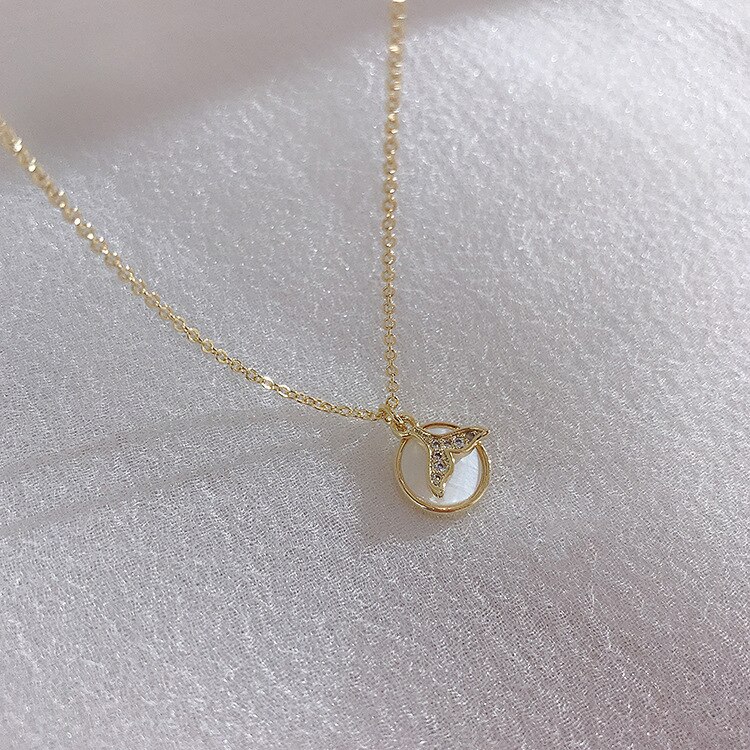Micro Zirkoon Fishtail Ketting Eenvoudige Elegante Cirkel Shell Hanger Choker Stijl Mode Ketting Ornament: Default Title