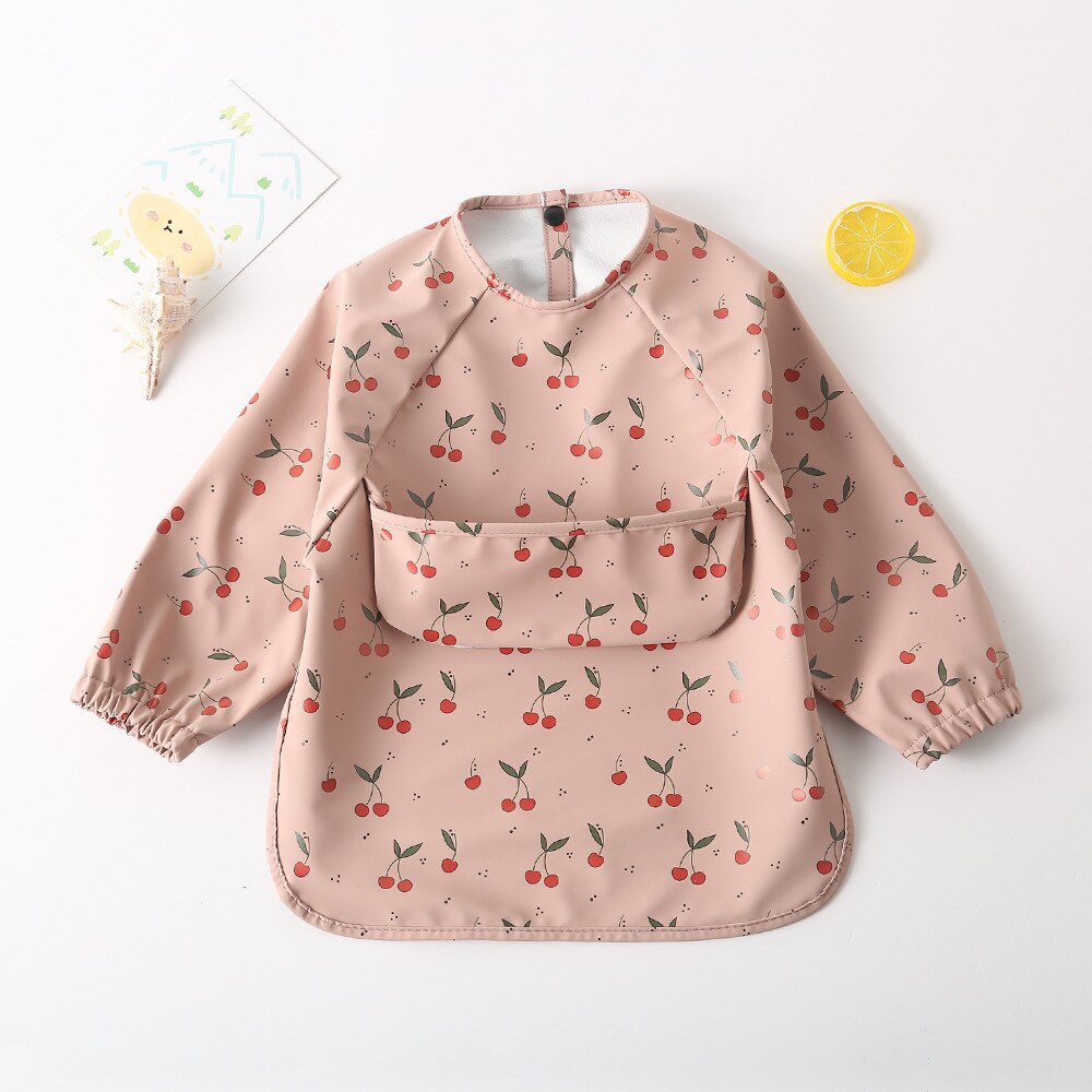 Baby Long Sleeved Bibs Children Toddler Bibs Art Crafts Waterproof Mealtime Protection Washable Easy Clean Smock for Kid: Cherry