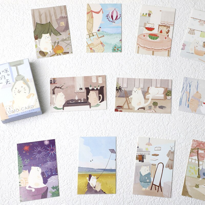 28pcs Cartoon Lomo Cards Mini Postcard Greeting Cards Postcards Letter Pads Birthday Envelope Message Card Set: G