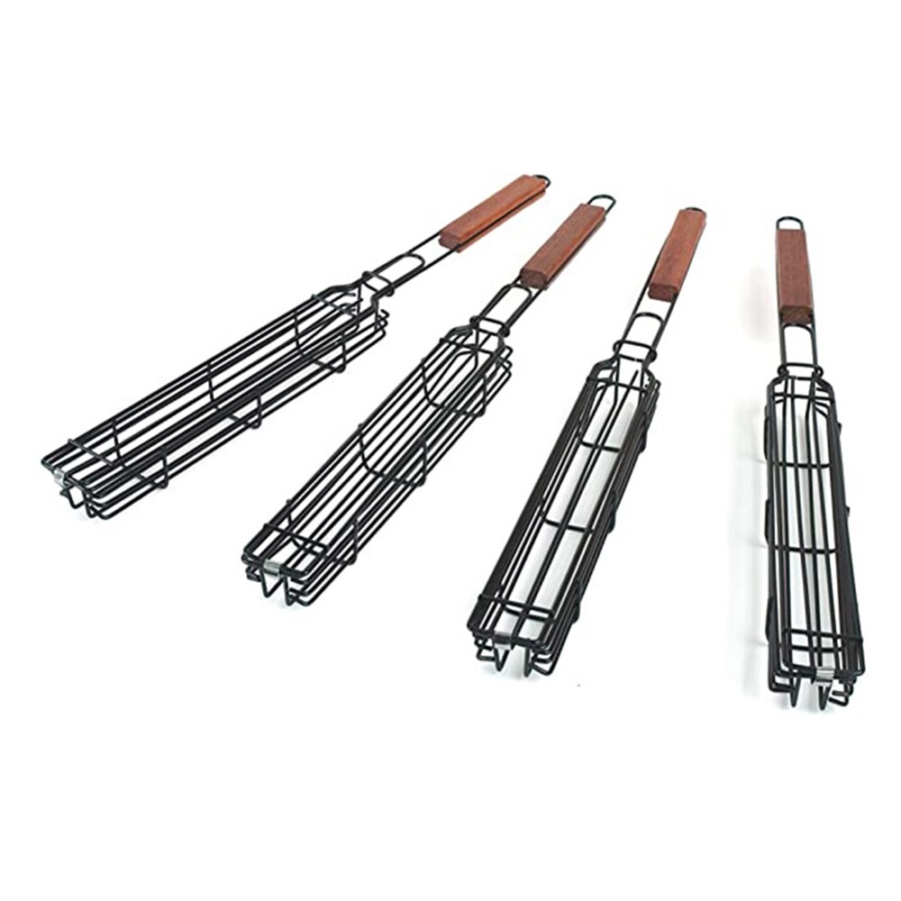 Panier à brochettes en fer en forme de barre de Barbecue, Cage pratique pour Barbecue, support de maille, panier de gril pratique pour fête Camping 4 pièces