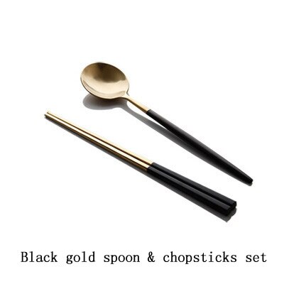 Stainless Steel Chopsticks Tongs Metal Chopsticks Set Square Chopsticks Food Grade Dinnerware Household Sumpits Tableware 4pairs: black gold set