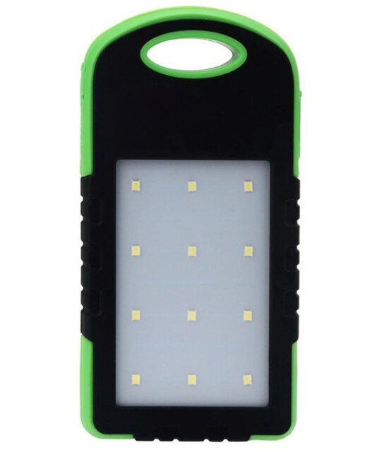 Outdoor Camping Waterproof 5000mah Portable Solar Battery Phone Charger: 12LED-BlackGreen