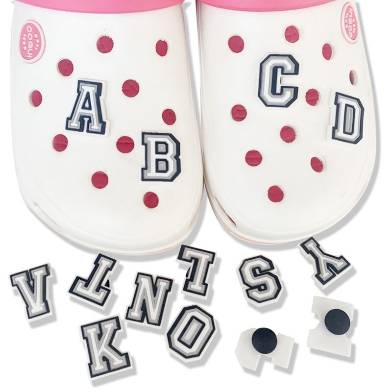 Serie de letras para zapatos de PVC, abalorios de dibujos animados, decoración del alfabeto, accesorios para zapatos, hebilla de cocodrilo, para niños, jibz, 1 ud.