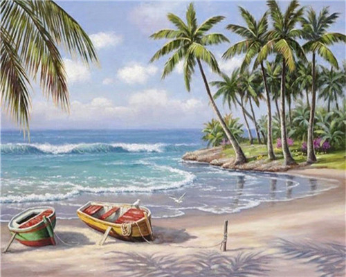 Azqsd diy maleri af tal landskab håndmalet akrylmaling billeder af numre strandindretning til hjemmet 50 x 40cm: Szgd 751