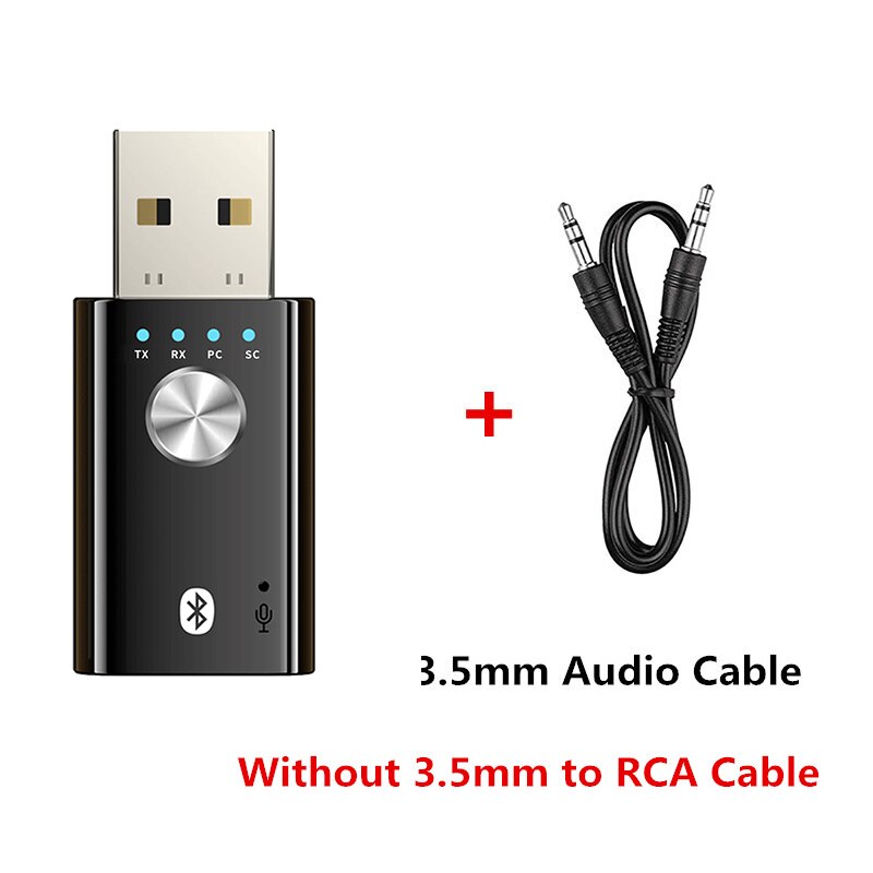 Transmisor receptor de Audio Bluetooth 5,1, Dongle USB estéreo de 3,5mm, 3,5 AUX RCA, adaptador inalámbrico para Kit de coche, TV, PC y auriculares, 4 en 1: Negro