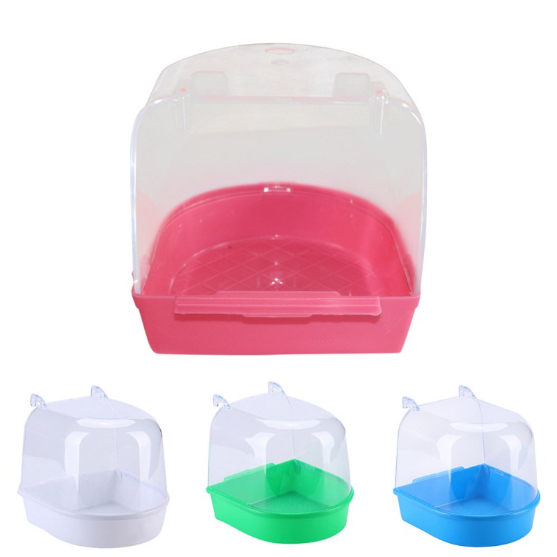 Plástico pájaro agua bañera caja loro para Perico pájaro amoroso jaula para mascotas Bol colgante Perico baño para pájaros