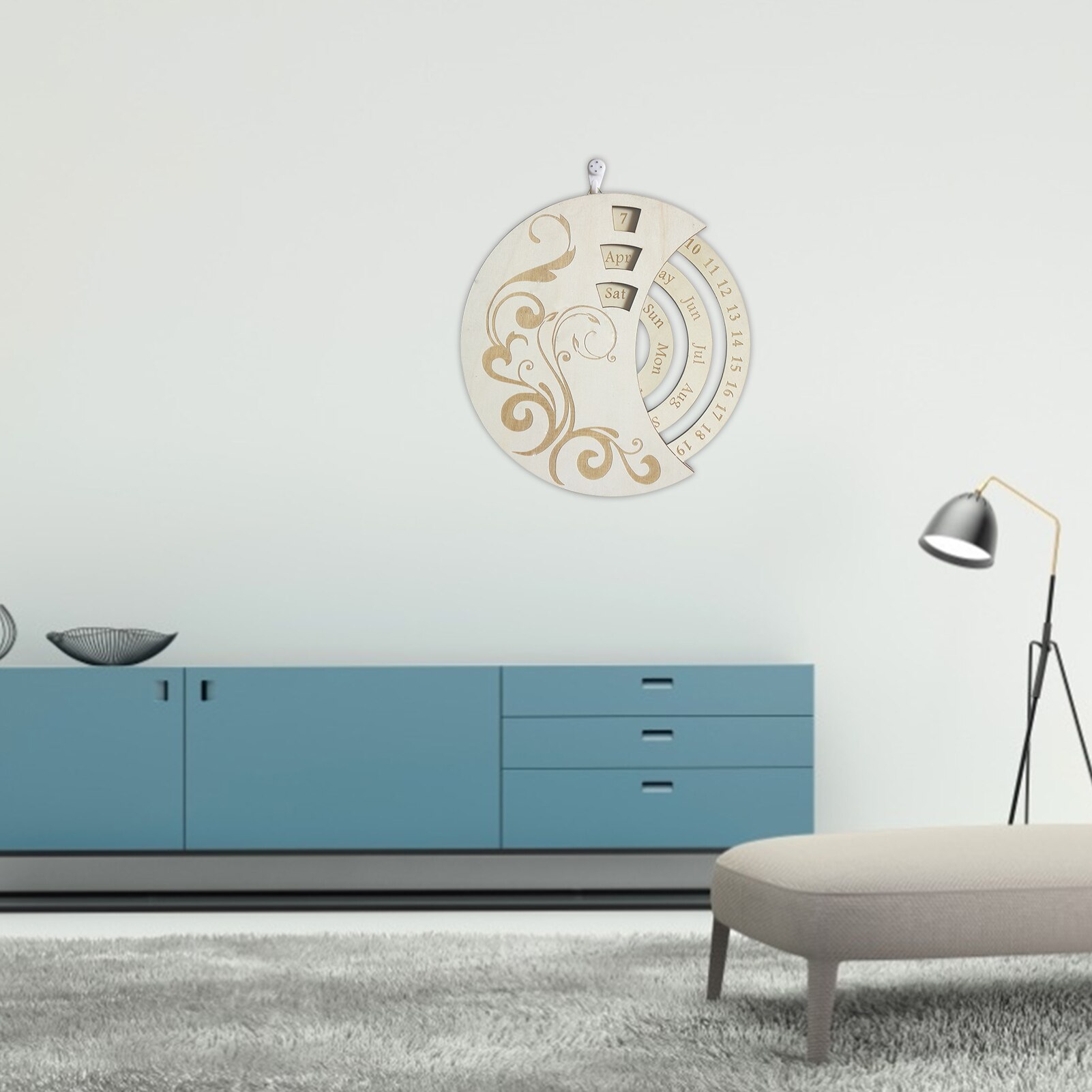 Recyclable And Safe Wooden Calendar Wall Hanging Exquisite Unique Clock Ornament With Hook For Living Room Bedroom Decoration