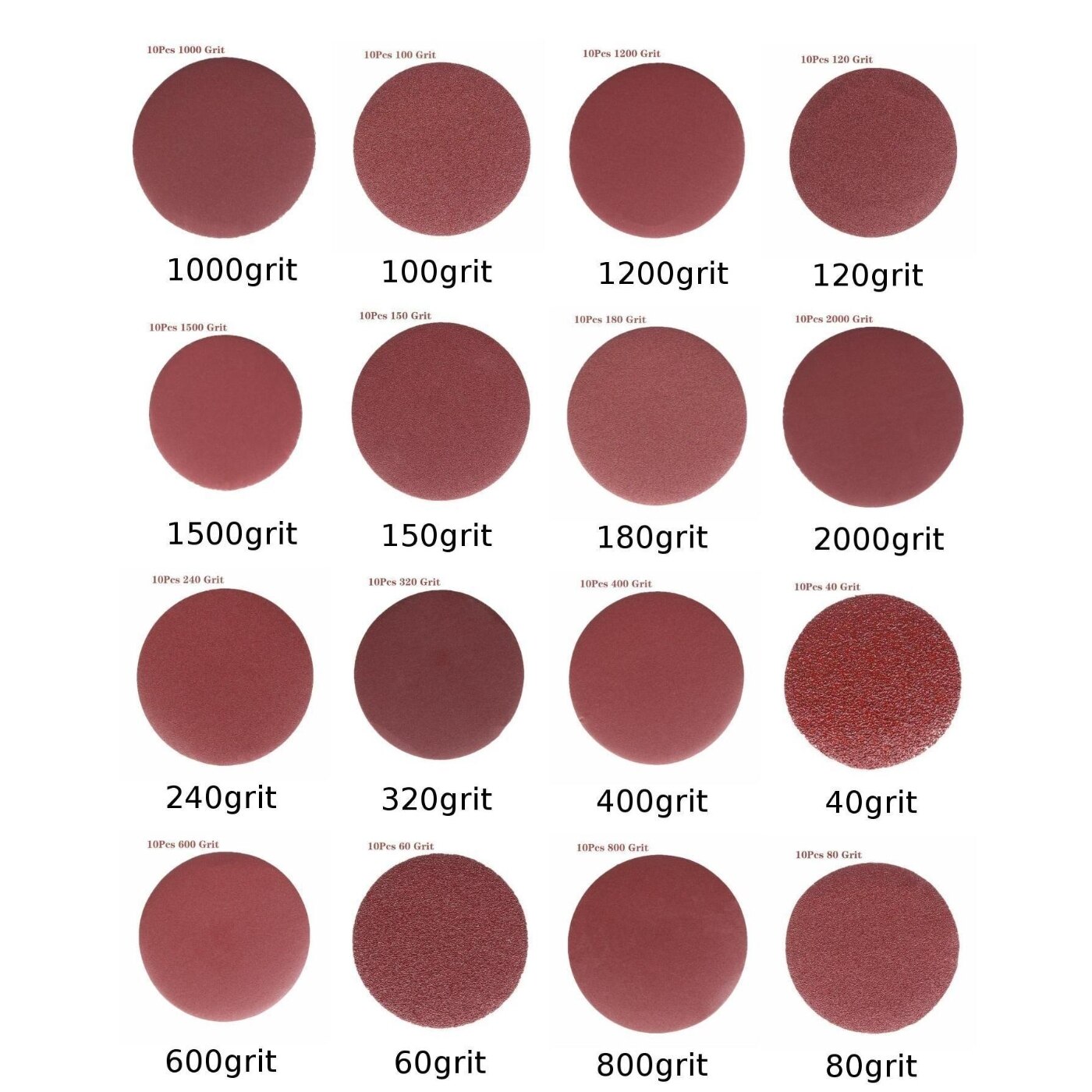 10pcs 5inch/125mm 40-2000Grit Round Shape Disk Sand Sheets Sandpaper Polishing