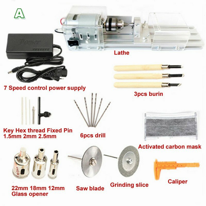 Combo A Mini DIY Wood Lathe Machine Polisher Table polishing Cutting 24V beads machine