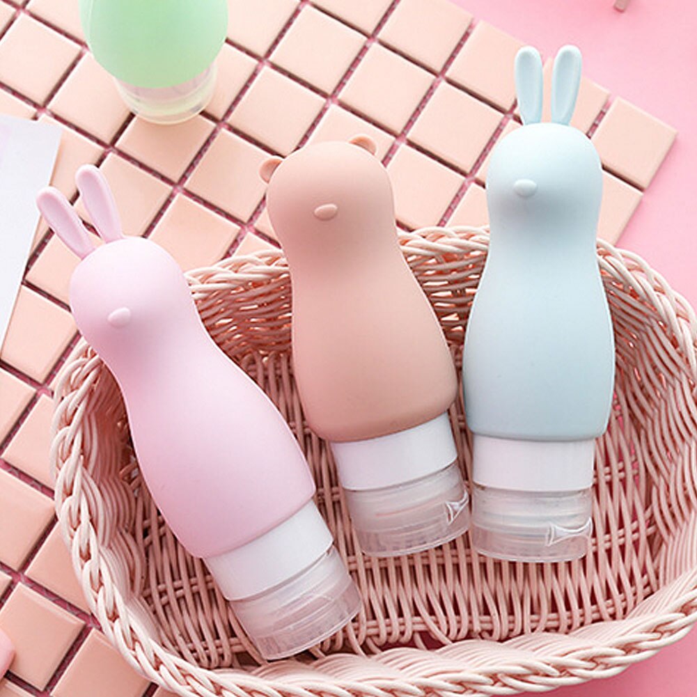 Botella vacía portátil de champú, Gel de ducha cosmético con forma de conejo y oso de dibujos animados, 90ml