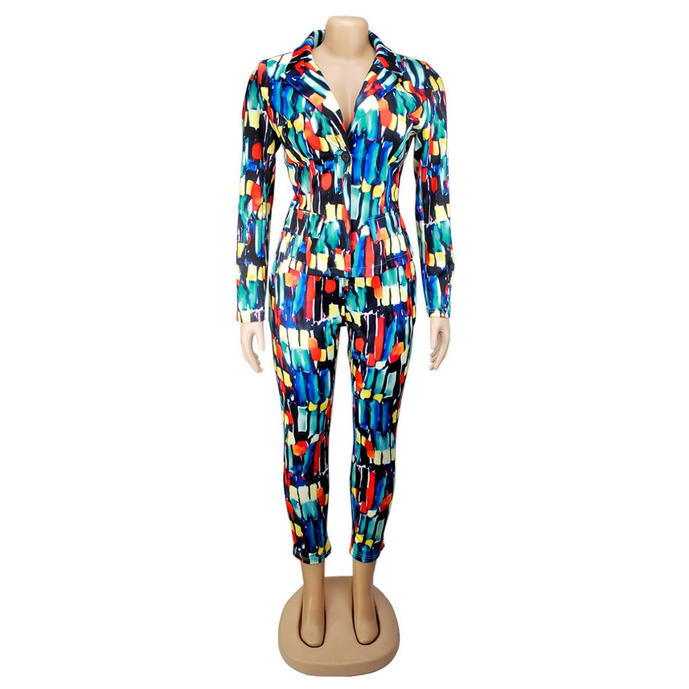 Print Suit Women 2 Piece Set Colorful Print Suits for Women Single Button Women Suits Office Sets: L