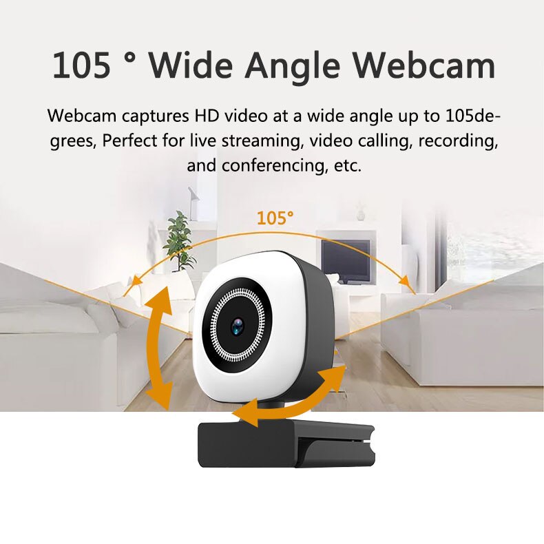 Webcam 1080P 2K HD Web Cam Auto Focus USB Computer Web Cameras PC Camera Web Cam With Ring Fill Light For For Broadcast Live