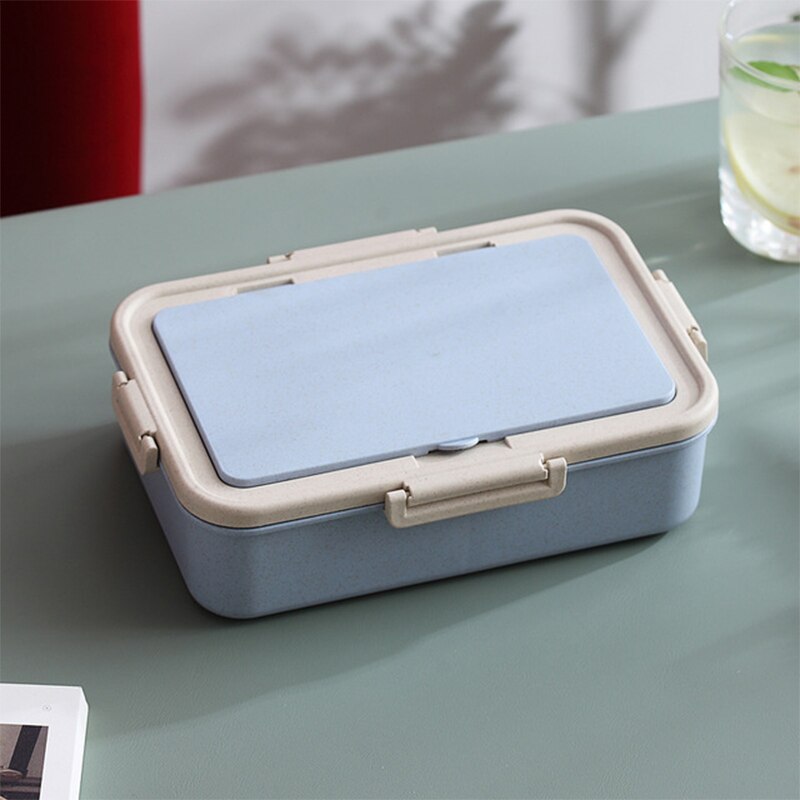 Magnetron Lunchbox Tarwe Stro Gezonde Materiaal Plastic Bento Dozen Servies Voedsel Opslag Container Voor Student Kantoormedewerker: Blauw