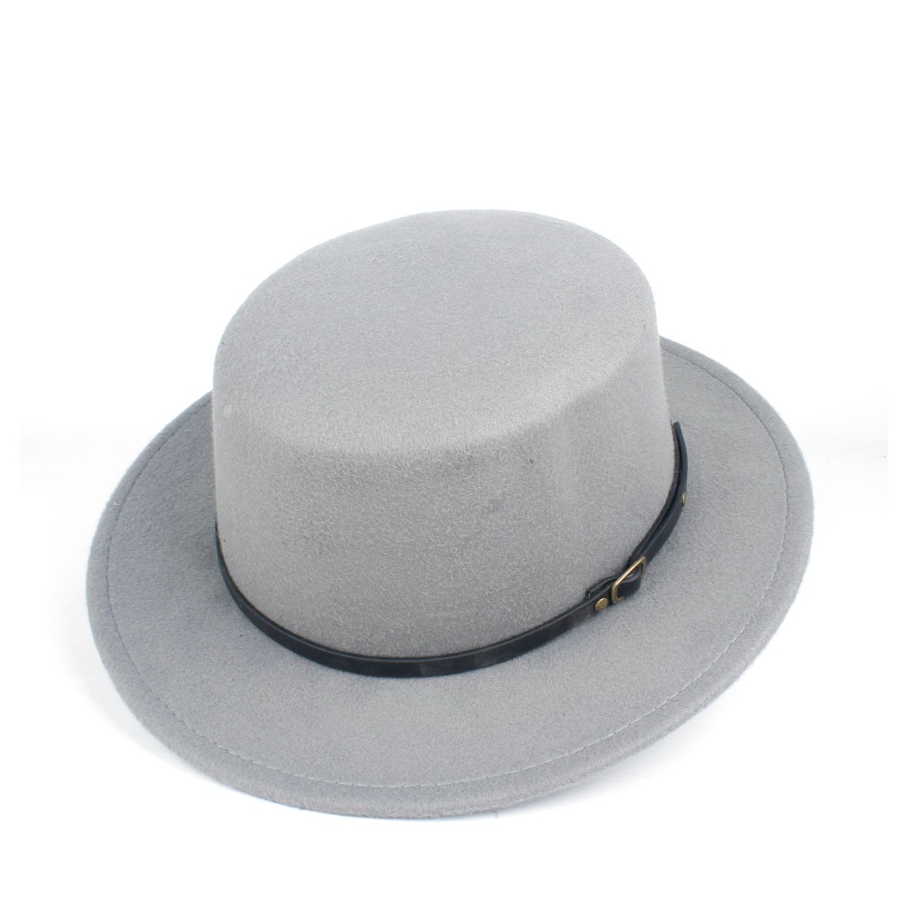 Men Women Flat Top Hat Winter Casual Hat Wool Trilby Fedora Hat Wide Brim Hat Size 56-58CM