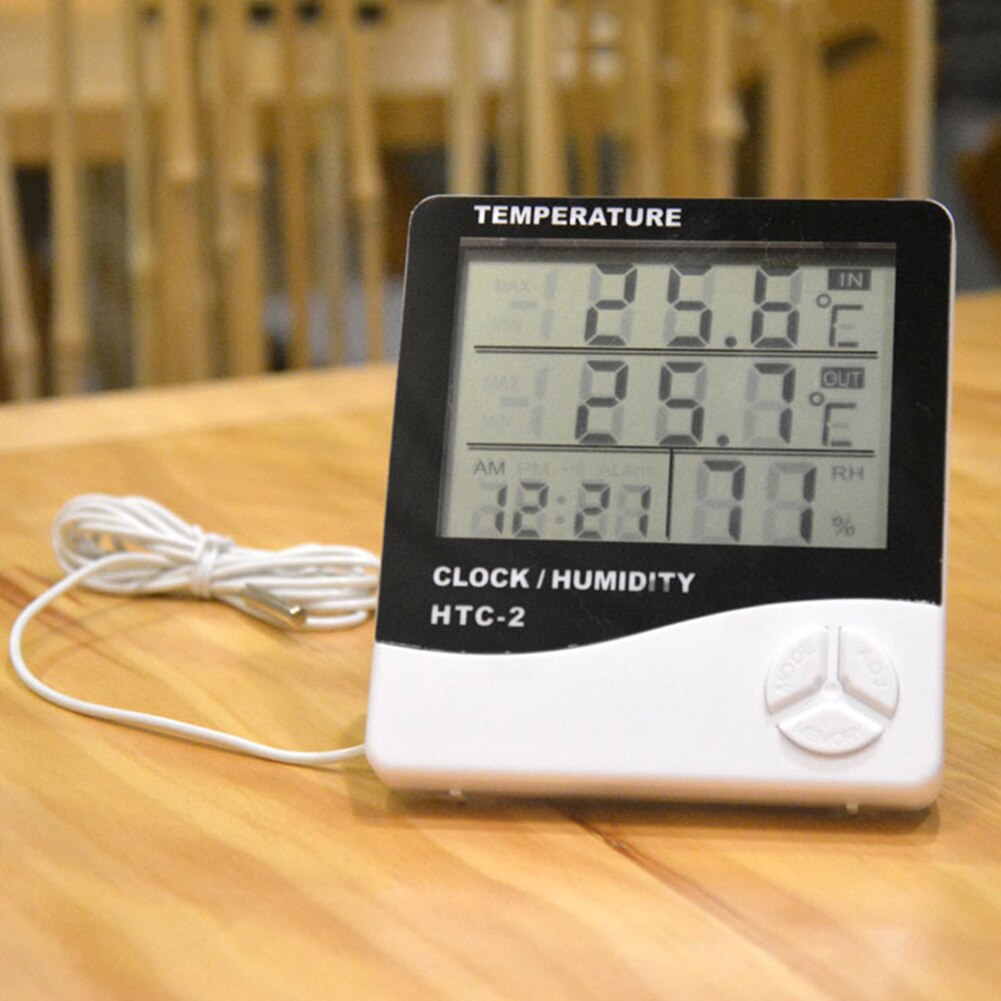 Digital Thermo Hygrometer Temperature Sensor Humidity Meter Dual Probe Electronic Thermometer Gauge Room Weather Station Clock