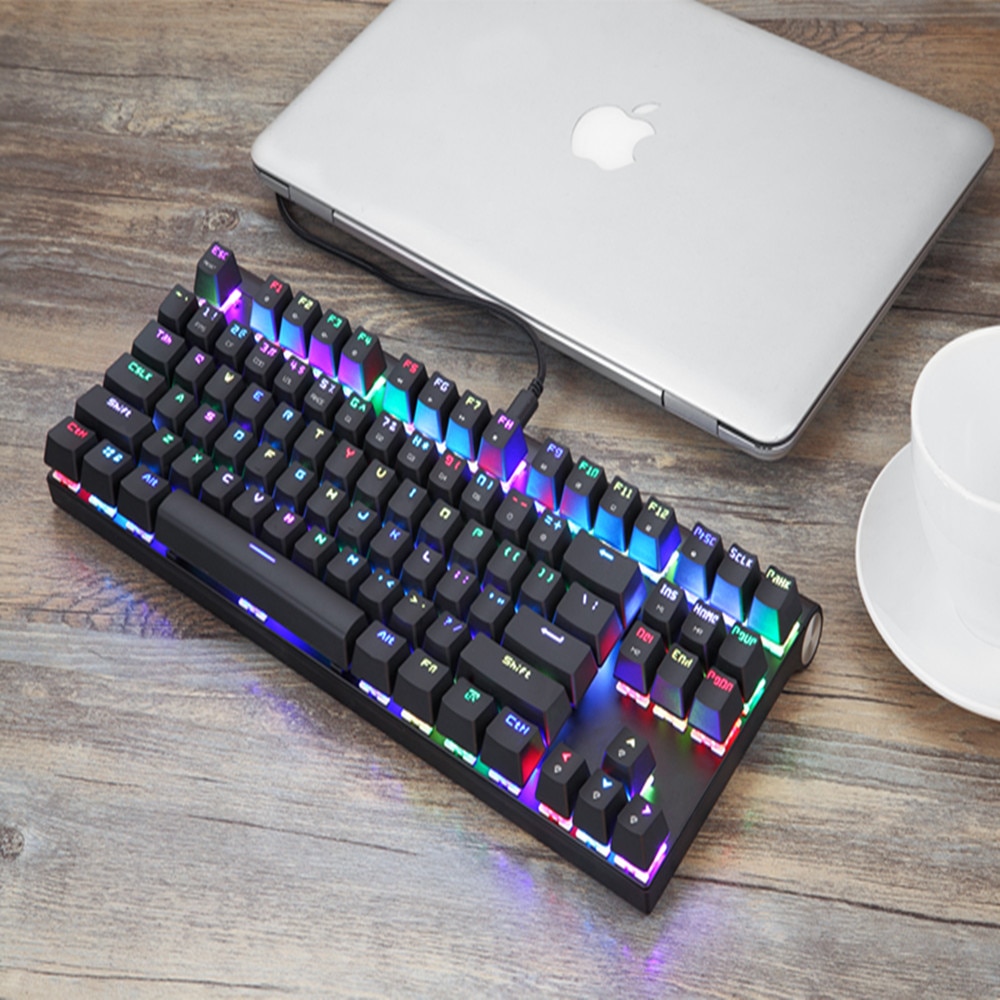 Original Motospeed CK101 Wired Mechanical Keyboard Metal 87 Keys RGB Blue Red Switch Gaming LED Backlit Anti-Ghosting for Gamer