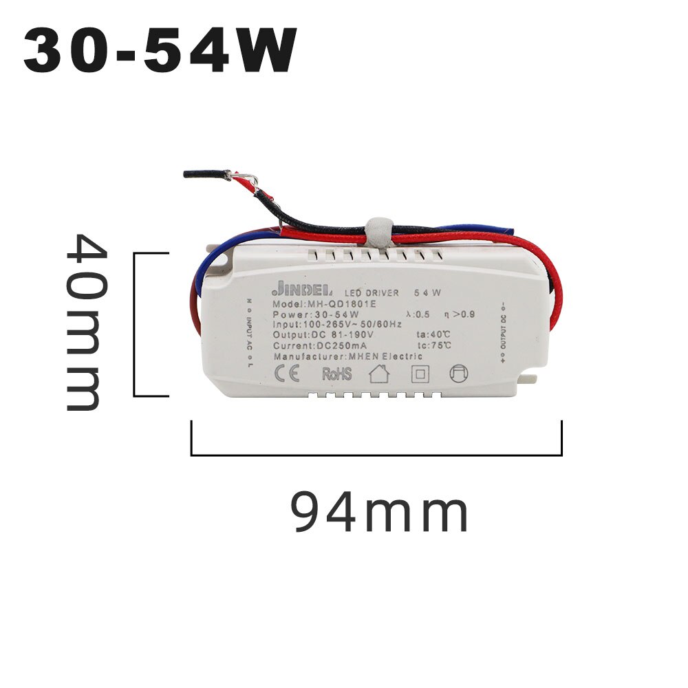 Ac100-265v vakiovirta led -ohjain  dc5.4-360v led -ohjain 250ma vakiovirtalähde 2-5w 4-7w 8-12w 13-18w 80-100w: 30-54w