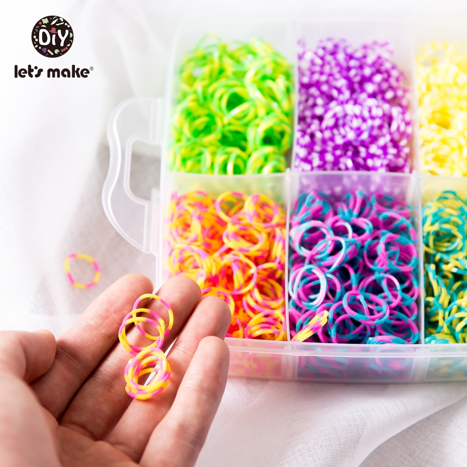 Låt oss göra 1800pc diy leksaker gummi vävstol band stickning armband elastisk regnbåge väv vävstol vuxna barn förälder-barn leksak