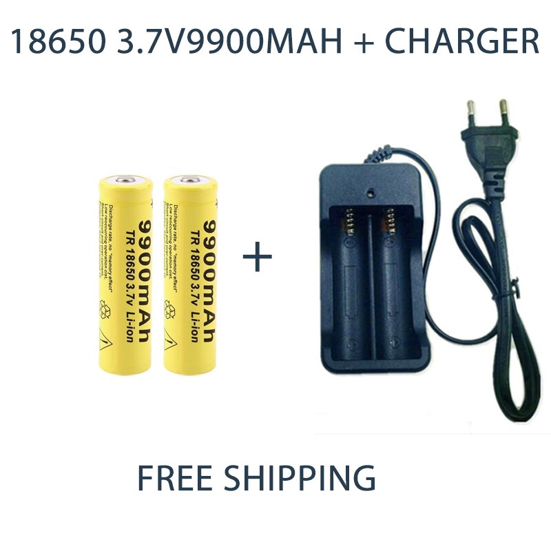 18650 batterie Akku 3,7 V 18650 9900mAh Kapazität Li-Ion Akku Für Taschenlampe Batterie + Ladegerät: 2pcsCharger