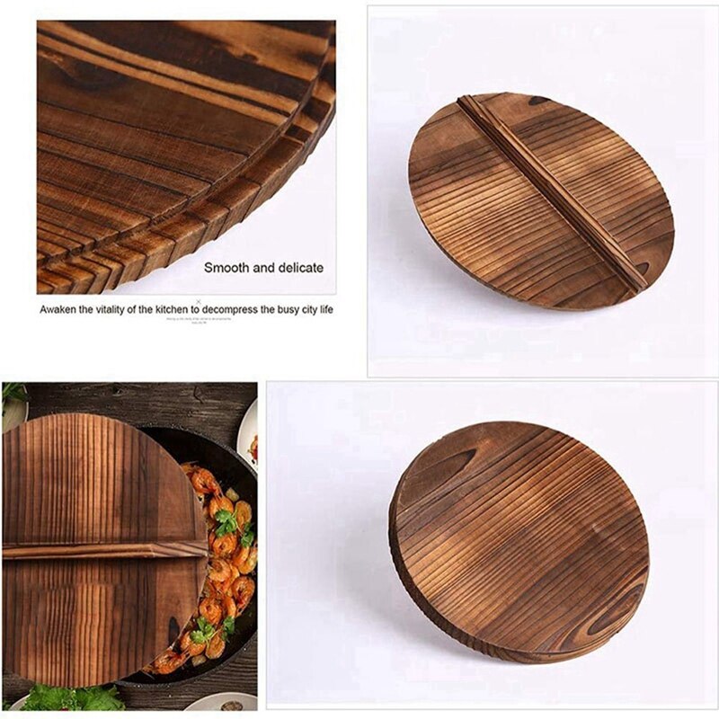 Couvercle de casserole de cuisine en bois de 2 pièces couvercle de casserole couvercle de couvercle de Pot de cuisson en bois Anti-échaudage -26Cm & 30Cm