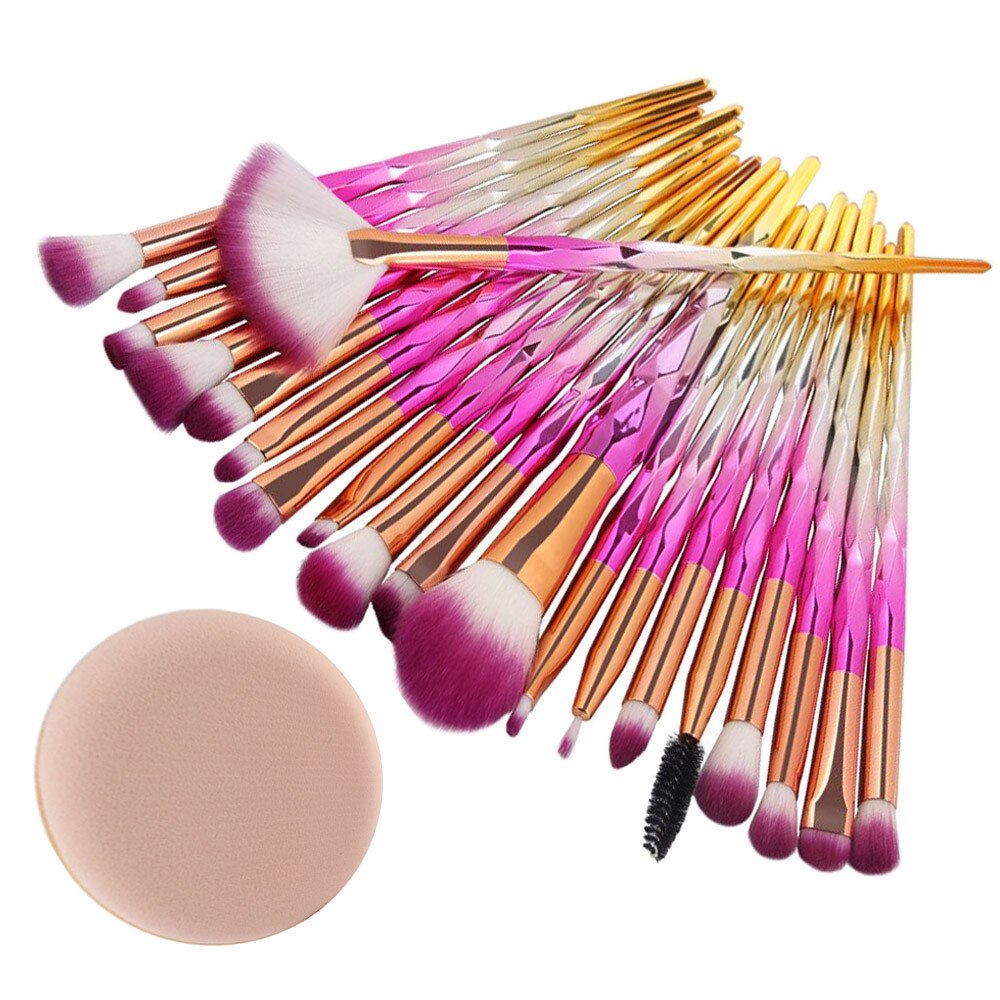 MAANGE 20 piezas brochas de maquillaje de diamantes Set base de polvo rubor mezcla de sombra de ojos labios cosméticos belleza maquillaje pincel: D