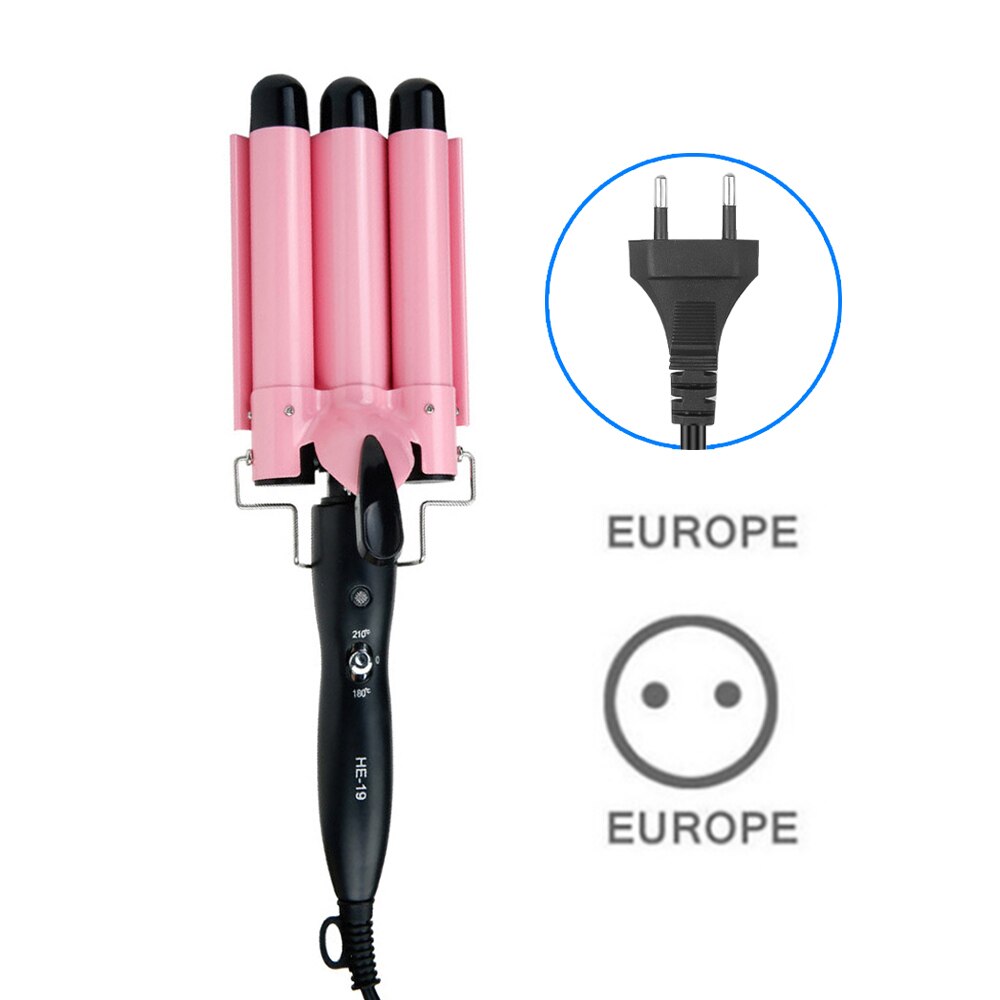 Rizador de pelo de cerámica automático, férula de permanente, cerámica, rodillos de ondulación, herramientas de estilismo, rosa, 3 barriles, 25mm, # TYx-5: 25mm EU