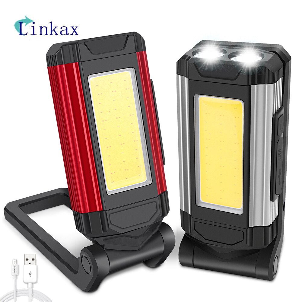 Portable XPE+COB LED Flashlight USB Rechargeable Torch Work Light Foldable Emergency Camping Lamp Waterproof With Magnet Hook