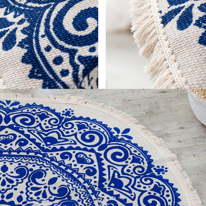 Marokko runde tæppe boho stil kvast bomuldsstof tæppe måttedør tæppe dekor håndvævet kvast retro dekorativ