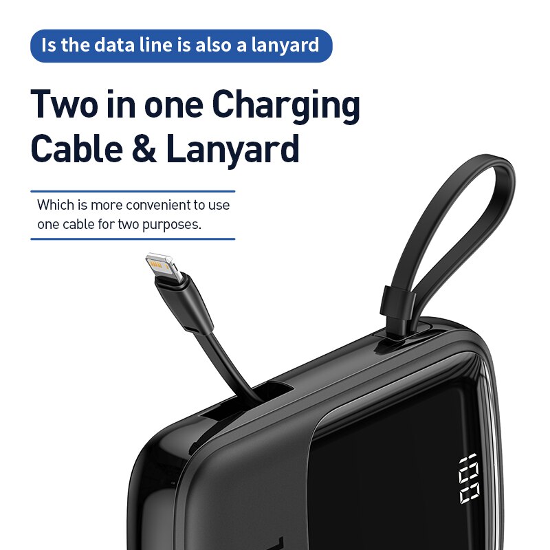 Baseus 10000mAh Mini Power Bank Built in Cables PowerBank External Battery Charger For iPhone 12 11 Pro Xiaomi Samsung Huawei