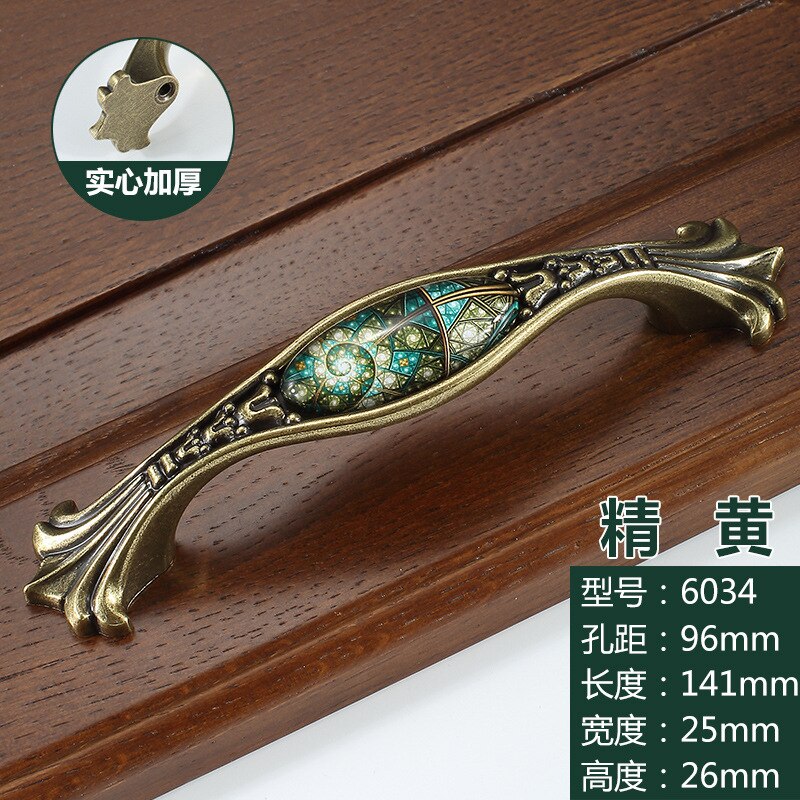 Vintage Tür Griffe Retro Bronze Küche Kabinett Knöpfe und Griffe Möbel Schrank Schrank Griff Schrank Schublade Knöpfe Zieht: Green-F-96mm
