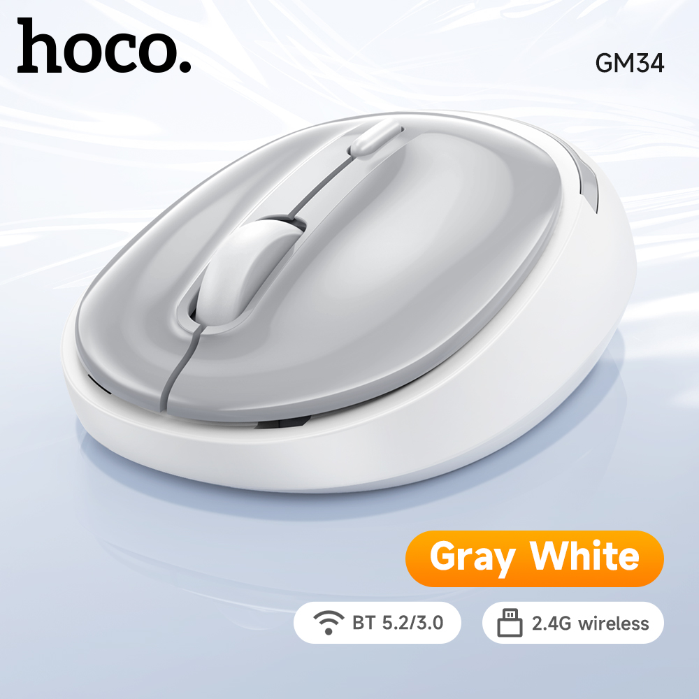 HOCO GM34 podwójny tryb 2.4G bezprzewodowa mysz Bluetooth 5.2/3.0 komputer biznesowy 1600DPI cicha mysz do komputera MacBook tablety Laptop: SZARY