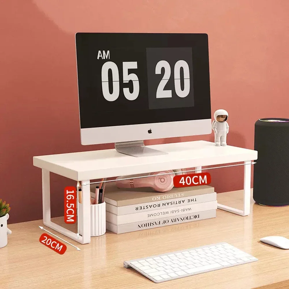 Monitor Computer Stand Rack Laptop Bracket Desktop Shelf Wooden Workbenches Holder Organizer for Home Office Table Accessories: light yellow