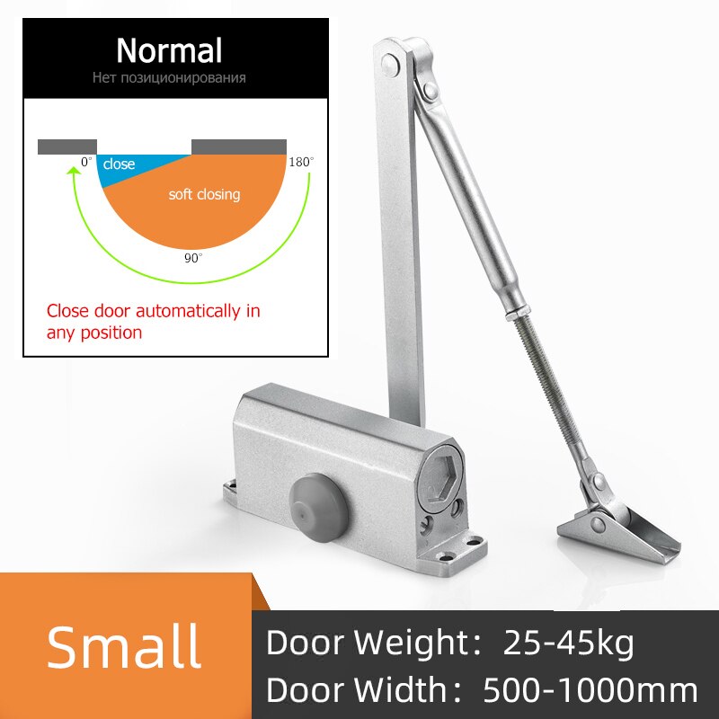 Automatyczne zamykanie drzwi, regulowana siła, urządzenie robić zamykania drzwi buforowych, zatrzymanie pozycjonowania 90 stopni, używane robić drzwi o wadze 25-80kg: srebro S