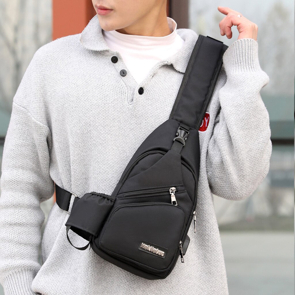 USB Charging Casual Men Chest Pack Canvas Crossbody Bags for Men Shoulder Handbag Travel Cross Body Bag erkek anta