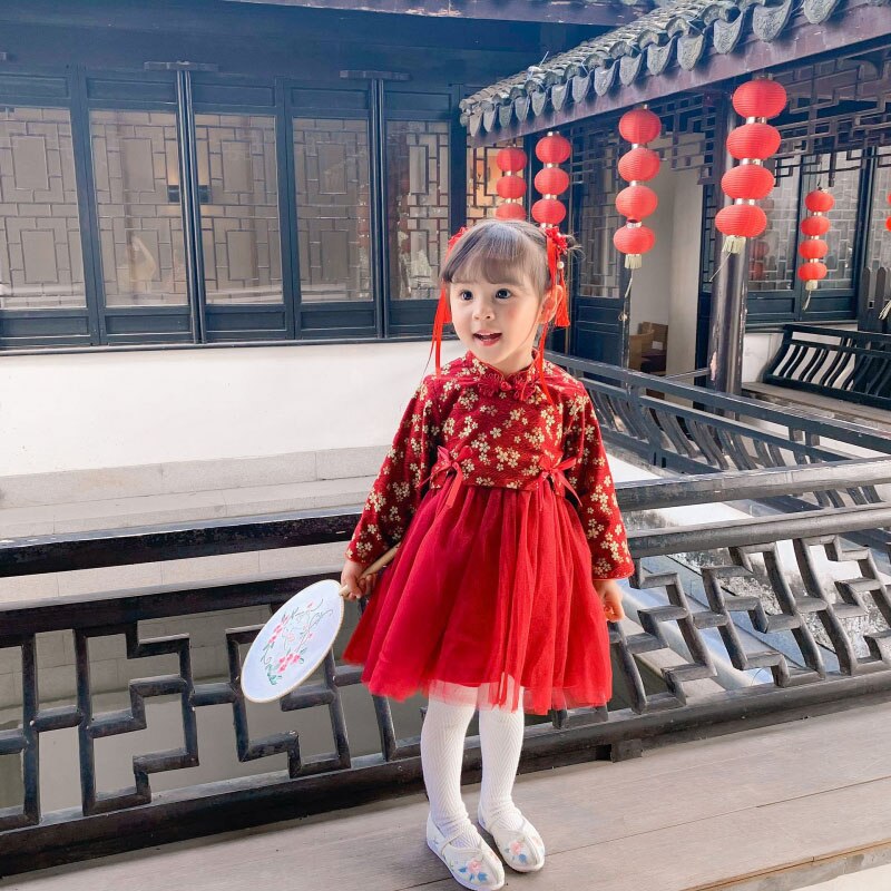 Year Princess Dress for Girls Baby Clothes Chinese Style Hanfu Velvet Thicken Warm Winter Fairy Chinoiserie Cheongsam: C3 / 80cm
