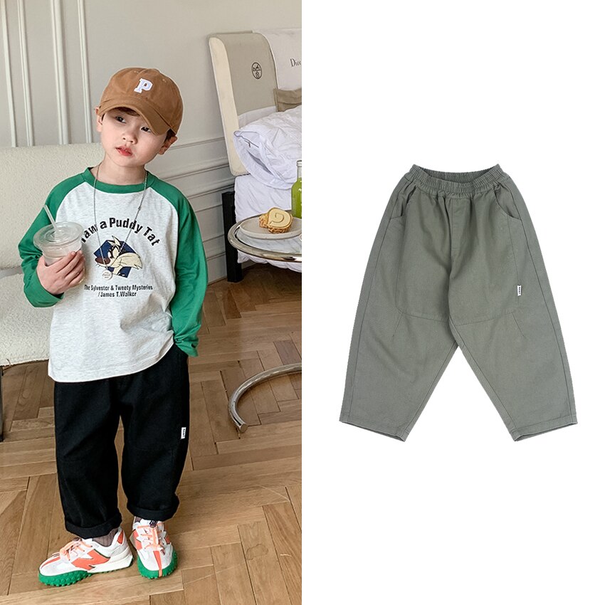 Pantalones finos para niño, ropa informal holgada de Hip Hop, Color sólido, con bolsillo grande, primavera y otoño, 2022