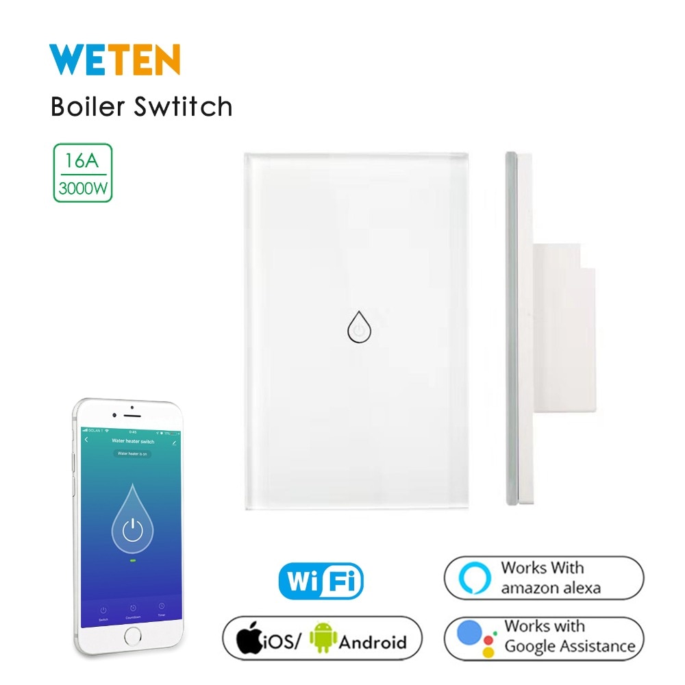 Inteligente Wifi calentador de agua interruptor de la caldera 16A 3000W Panel de vidrio de alta potencia Timmer aplicación móvil Control de voz con Alexa Google Home