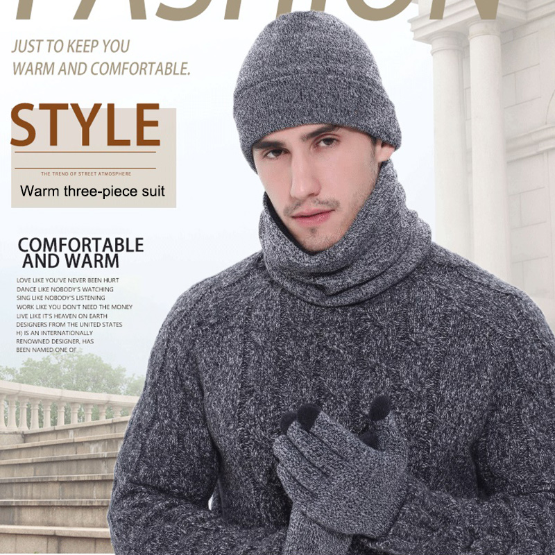 3 Stks/set Heren Gebreide Muts Handschoenen Sjaal Set Xmas Winter Warming Hoed Volledige Cover Handschoen Nyz Winkel